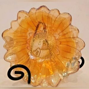 Carnival Glass 7" Scalloped Edged Sunflower Bowl - Iridescent